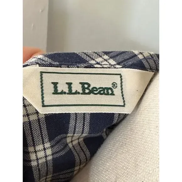 vintage L.L. Bean 100% Cotton Blue Plaid Button Front Cottagecore Dress Petite - Picture 10 of 15